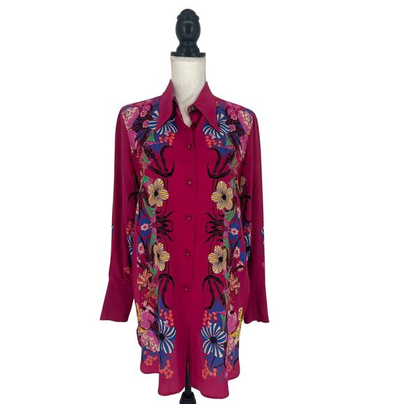 ETRO Silk Floral Print Longline Button-Down Tunic Shirt – Size 42 - Picture 5 of 13